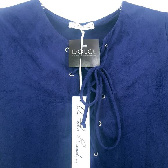 NWT Dolce On The Road Lace Up Faux Suede Short Sleeve Shift Dress - Picture 8 of 11